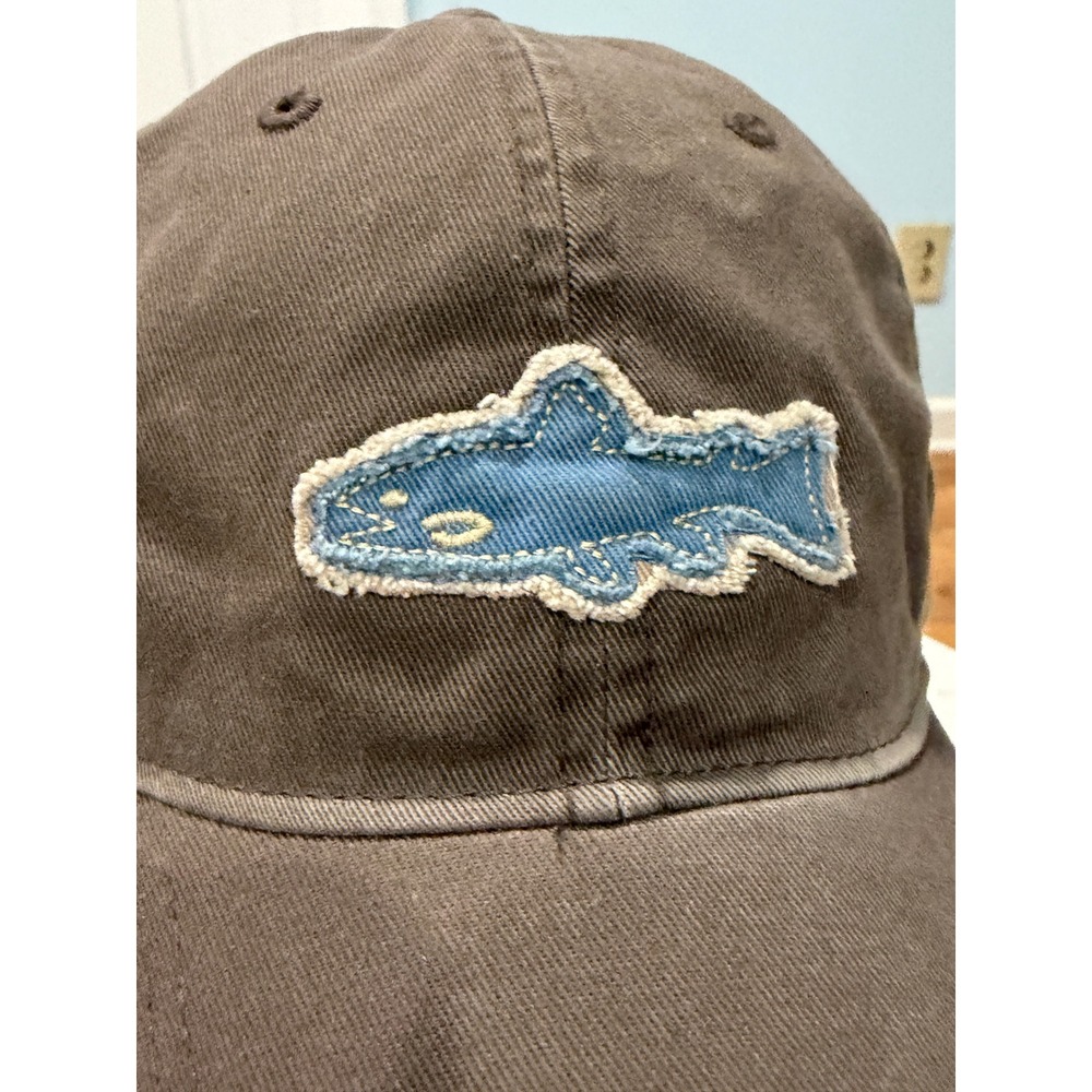 Life is Good Brown Baseball Cap Blue Fish Patch Adjustable Hat Mens Womens